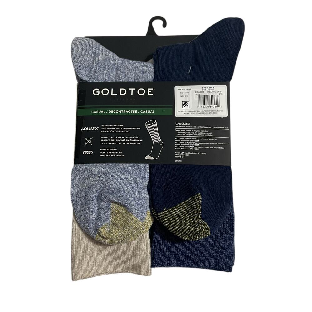 Gold Toe Goldtoe Mens Shoe Size 6-12.5 Casual Ribbed Crew Socks 6 Pack AquaFX - Picture 2 of 8